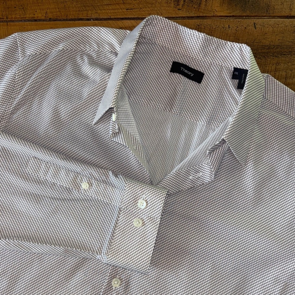 Theory Mens White Geometric Design Long Sleeve Button Down Dress Shirt Size XXL